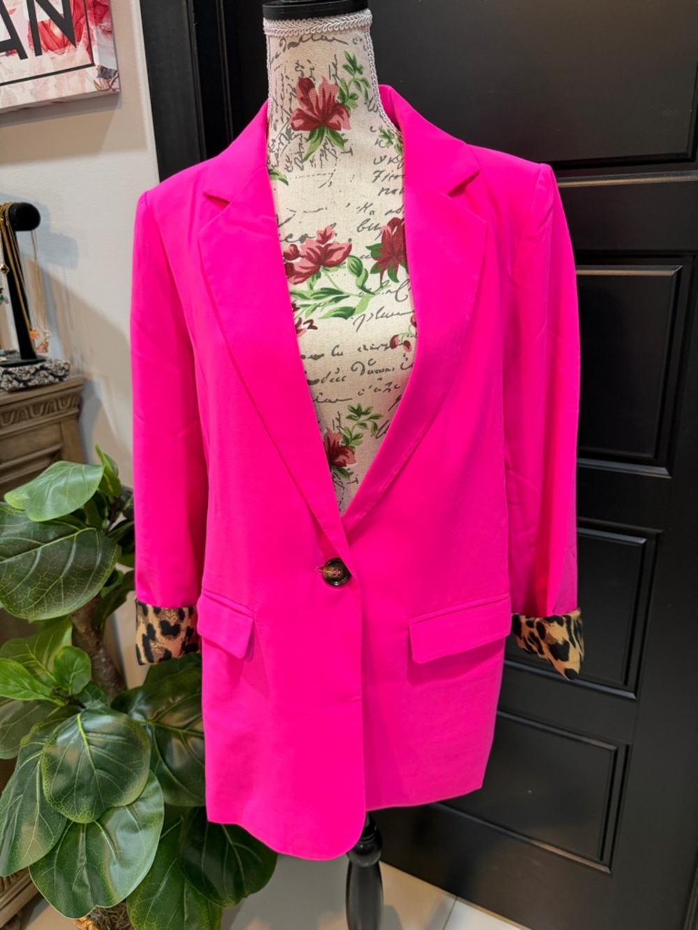 JODIFL Hot Pink Blazer with Leopard Cuff Accent - Picture 3 of 16